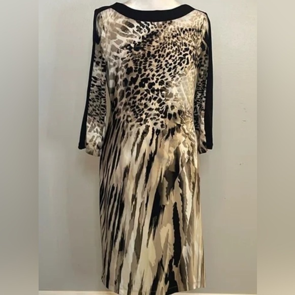 Chico's Dresses & Skirts - Women's Chico's Dress Size 1 (Medium) Beige‎ & Black Midi Animal Printed